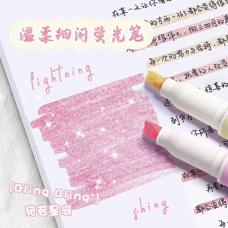 Highlighter Set Pastel - 4 Stück/Box Kawaii Glitzer-Textmarker Stift Feiner