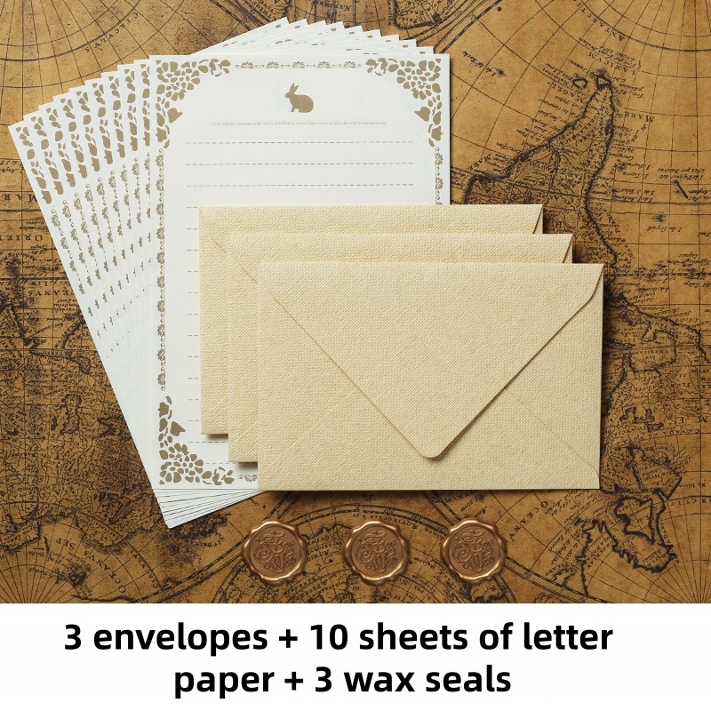 Wax Seal Stamp Kit - 16-teiliges Vintage Leinen-Umschlag-Set Luxuriöse Hochzeitseinladungen Retro-Briefpapier