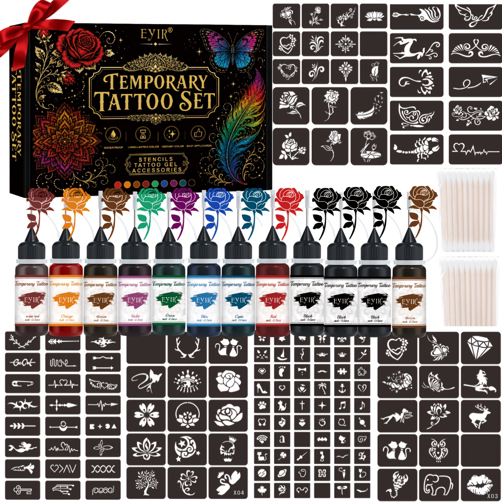Gel Ink Pen Set - 12 Farben Temporäres Tattoo-Gel Henna Tattoo-Set