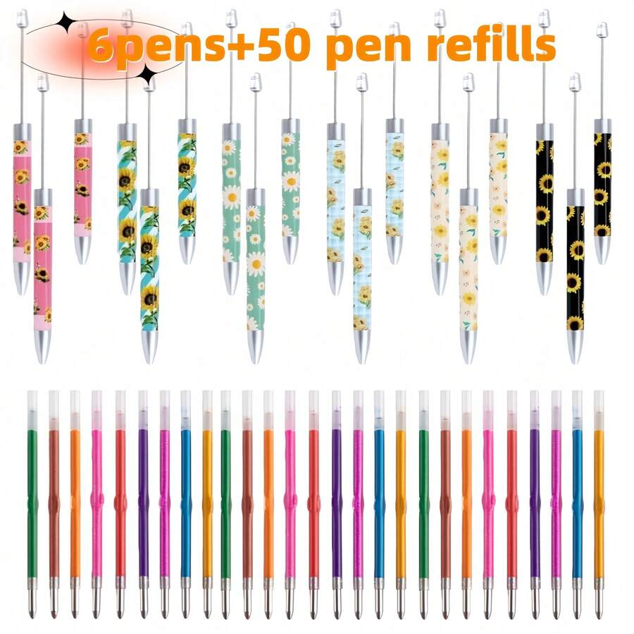 Total Stationery & Office Supply - 6 Stück kreative DIY-Perlen-Schreibstifte mit Frühlings-Sonnenblumen-Motiv