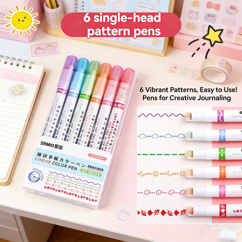 Highlighter Set Pastel - 6-24 Stück/Set Blumenlinien-Form Textmarker Stift Rollspitze
