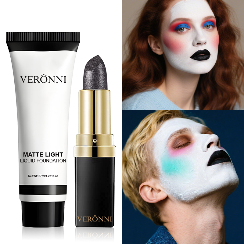 Correction Fluid White - Weiße Flüssig-Foundation, Volldeckende Gesichts-Foundation, Glitzer-Lippenstift Langanhaltender