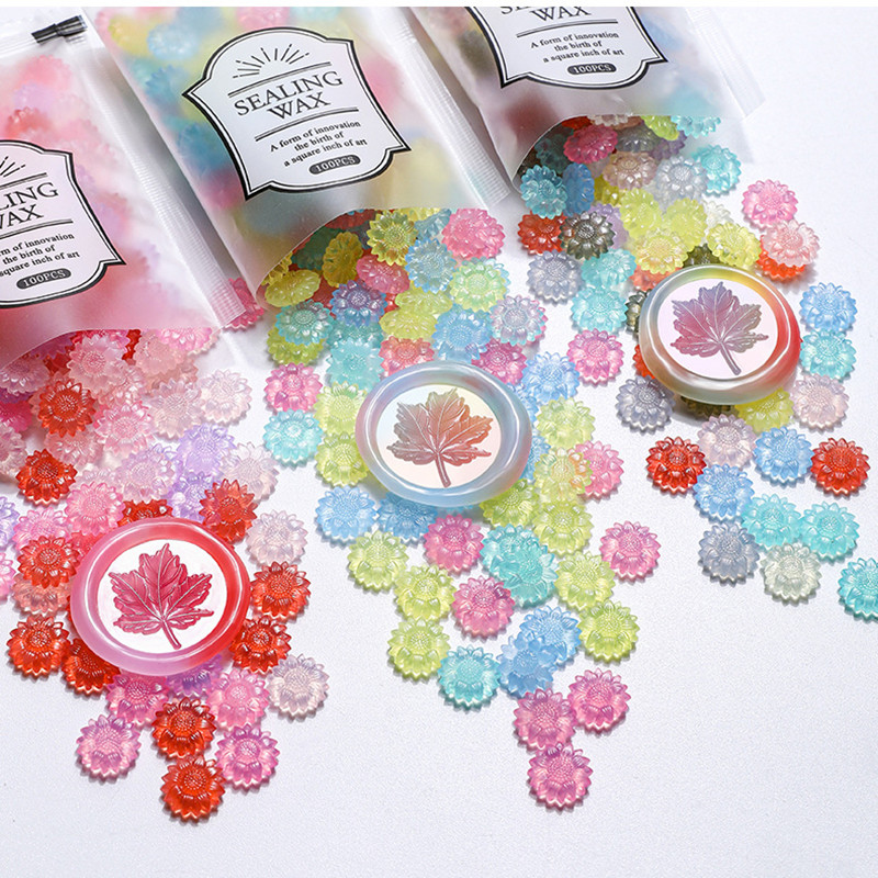 Wax Seal Stamp Kit - 100 Stück durchscheinende Sonnenblumen-Siegelwachs-Perlen zum Selbermachen,